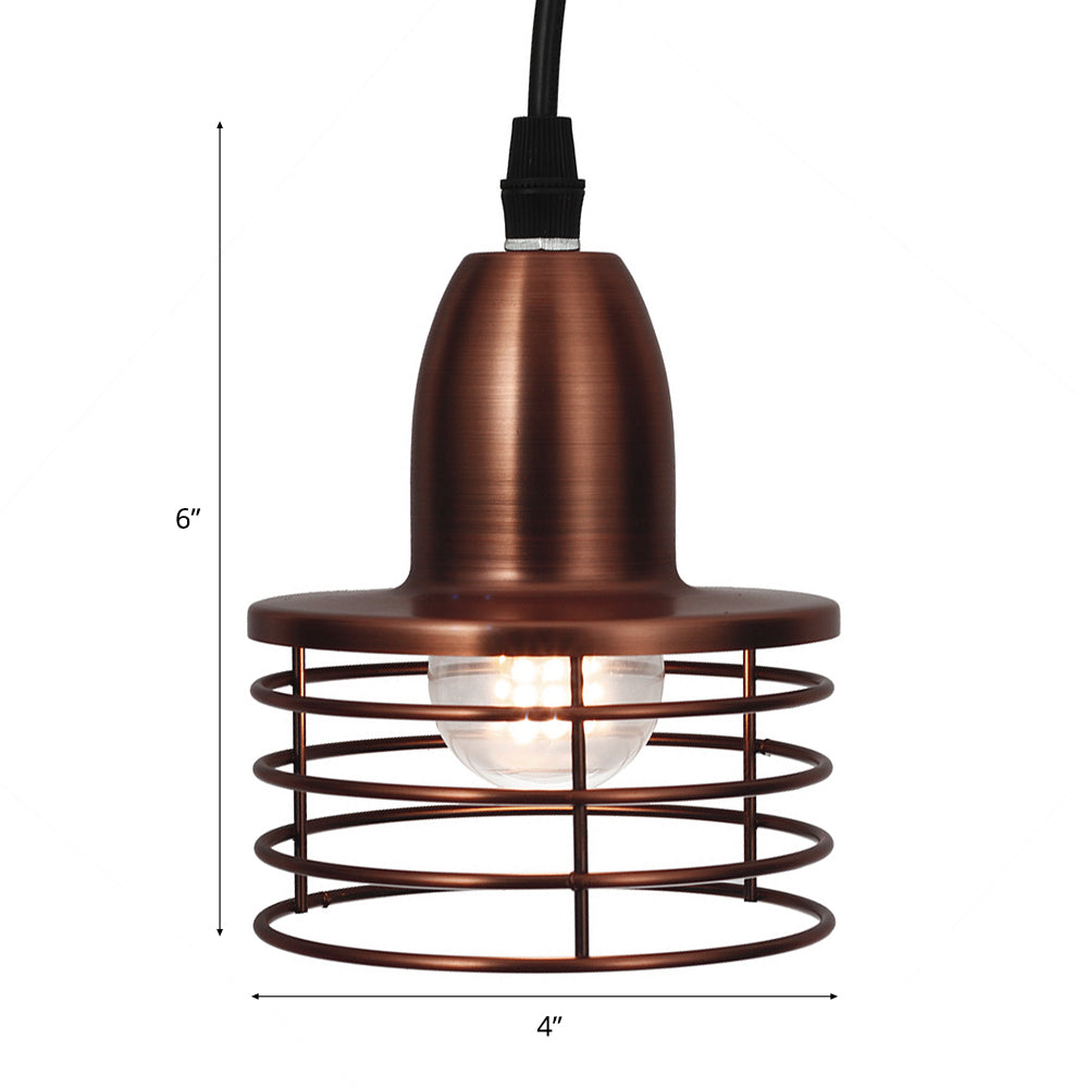 Industrial Retro Pendant Lighting: 1-Light Drum Pendant with Wire Cage Shade for Kitchen Ceiling, Black/Bronze Metal