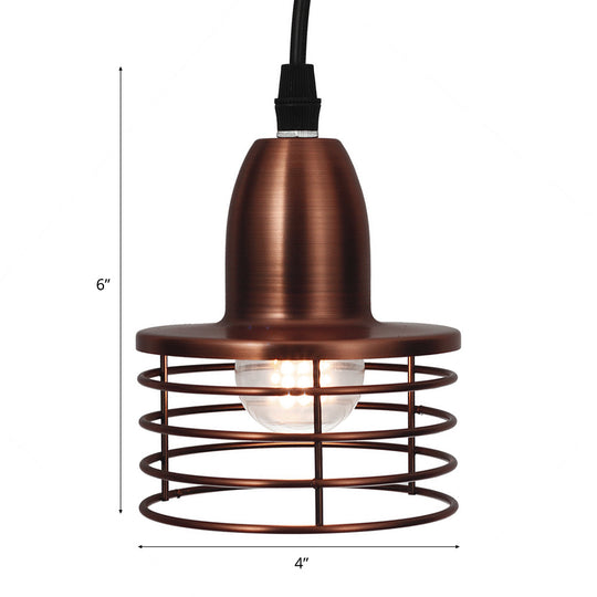 Industrial Retro Pendant Lighting: 1-Light Drum Pendant with Wire Cage Shade for Kitchen Ceiling, Black/Bronze Metal