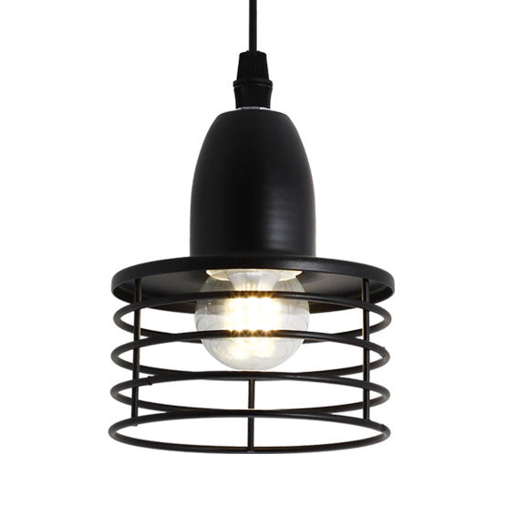 Industrial Retro Pendant Lighting: 1-Light Drum Pendant with Wire Cage Shade for Kitchen Ceiling, Black/Bronze Metal