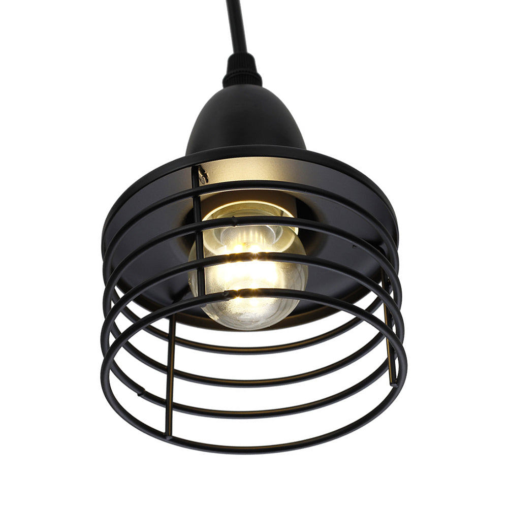 Industrial Retro Pendant Lighting: 1-Light Drum Pendant with Wire Cage Shade for Kitchen Ceiling, Black/Bronze Metal