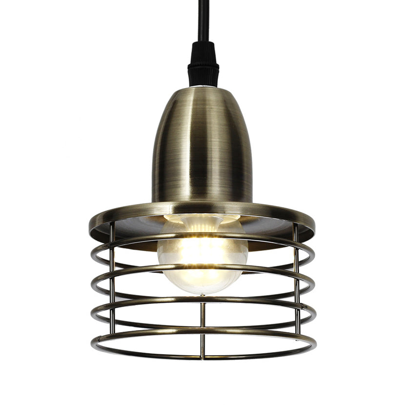 Industrial Retro Pendant Lighting: 1-Light Drum Pendant with Wire Cage Shade for Kitchen Ceiling, Black/Bronze Metal