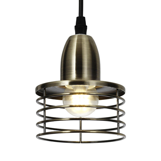 Industrial Retro Pendant Lighting: 1-Light Drum Pendant with Wire Cage Shade for Kitchen Ceiling, Black/Bronze Metal