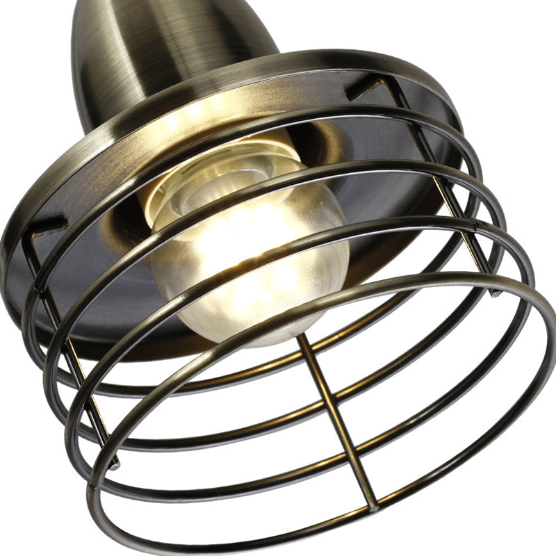 Industrial Retro Black/Bronze Metal Ceiling Pendant With Wire Cage Shade For Kitchen - 1-Light Drum