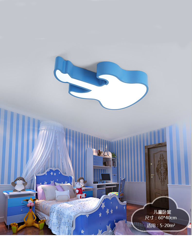 Guitar-Shaped LED Flush Mount Light for Bedroom - 23"/26" Size, Blue and Pink Colors, Warm and White Light Options