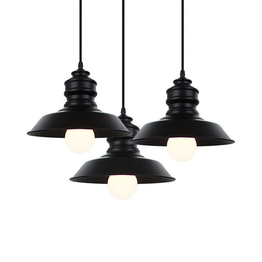 Farmhouse Barn Pendant Light - 3-Light Metallic Hanging Fixture with Round/Linear Black Canopy