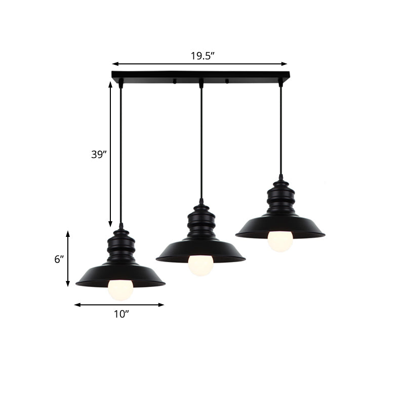 Farmhouse Barn Pendant Light - 3-Light Metallic Hanging Fixture with Round/Linear Black Canopy