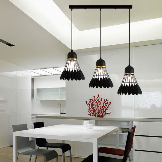 Retro Stylish Black Finish Metal Pendant Lighting With 3 Light Fixtures For Badminton Theme