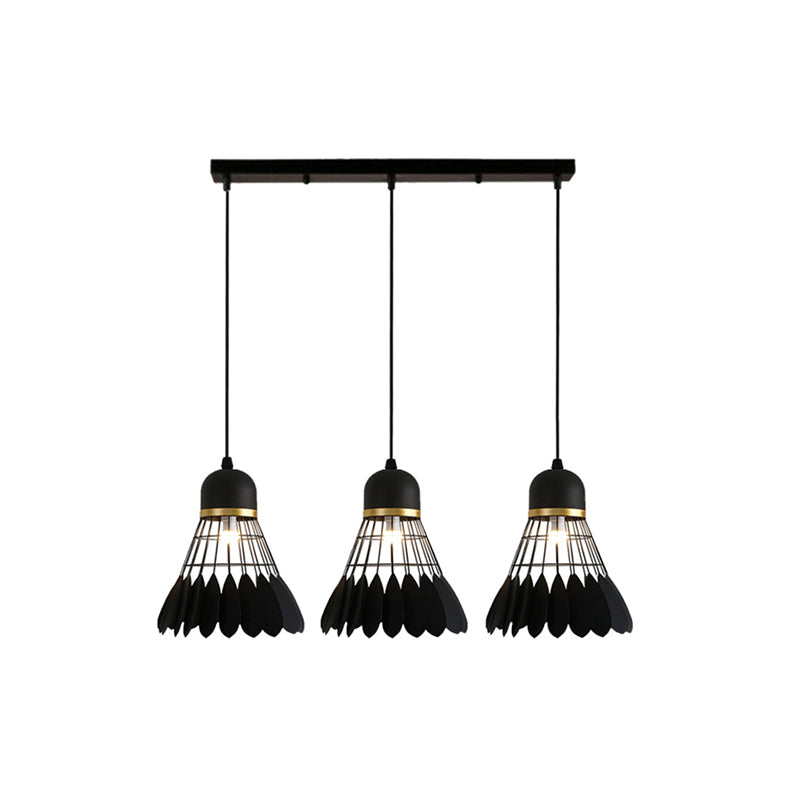 Retro Stylish Black Finish Metal Pendant Lighting With 3 Light Fixtures For Badminton Theme