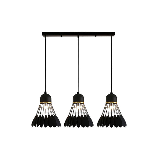 Retro Stylish Black Finish Metal Pendant Lighting With 3 Light Fixtures For Badminton Theme