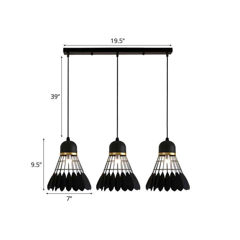 Retro Stylish Black Finish Metal Pendant Lighting With 3 Light Fixtures For Badminton Theme