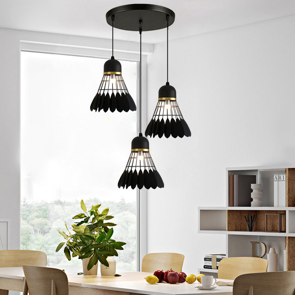 Retro Stylish Black Finish Metal Pendant Lighting With 3 Light Fixtures For Badminton Theme