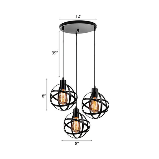 Spherical Pendant Light Fixture: Industrial Black Metal with Wire Guard - Perfect for Dining Room Lighting