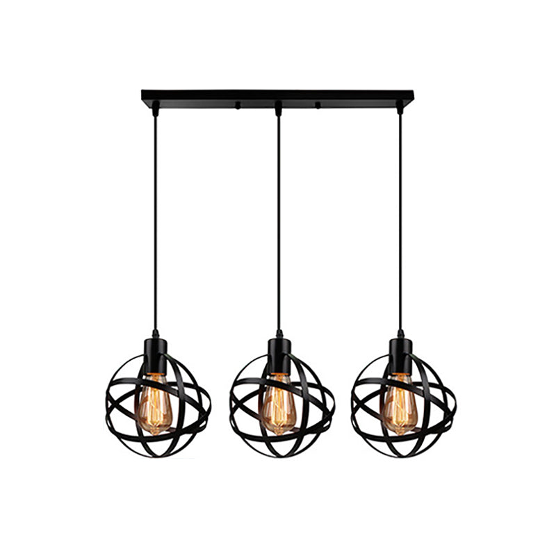 Spherical Pendant Light Fixture: Industrial Black Metal with Wire Guard - Perfect for Dining Room Lighting