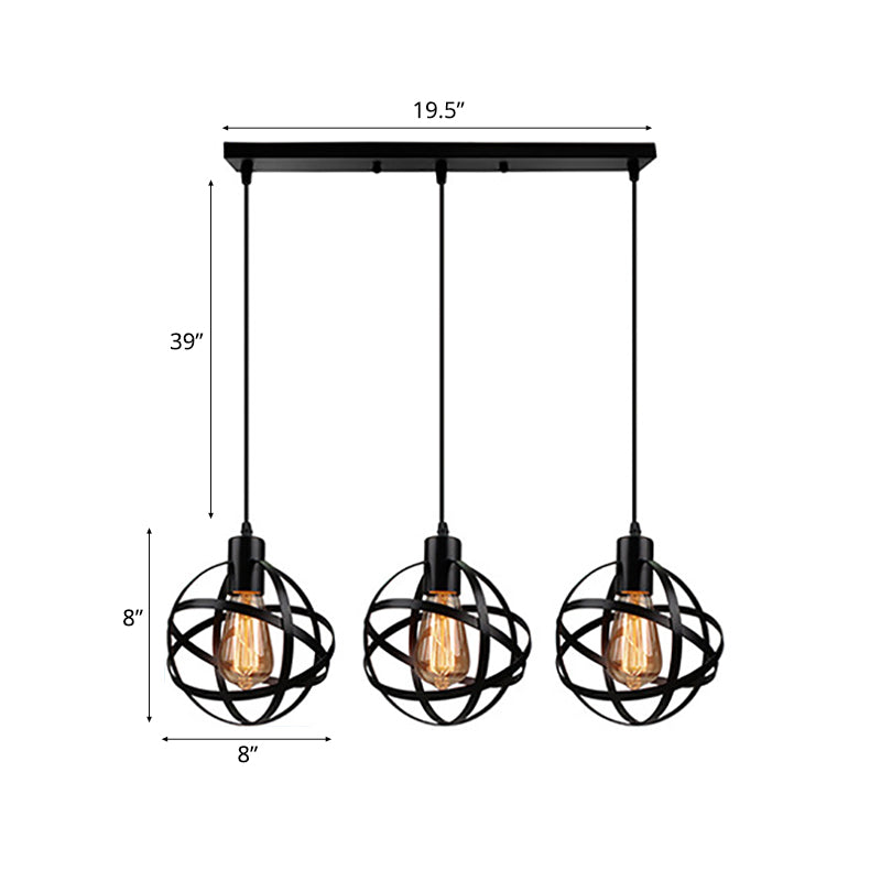 Spherical Pendant Light Fixture: Industrial Black Metal with Wire Guard - Perfect for Dining Room Lighting