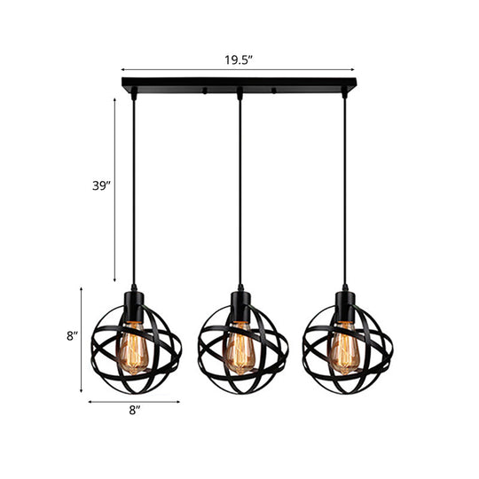 Spherical Pendant Light Fixture: Industrial Black Metal with Wire Guard - Perfect for Dining Room Lighting