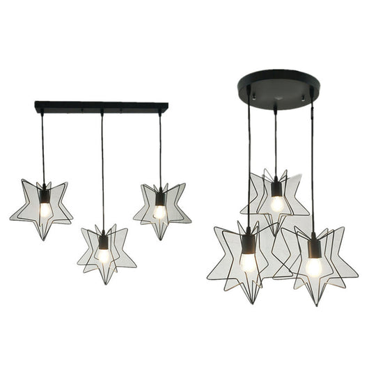 Industrial Star Cage Pendant Light - 3 Heads With Canopy In Black/White