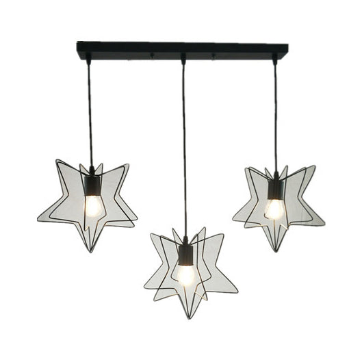 Industrial Star Cage Pendant Light - 3 Heads With Canopy In Black/White Black / Linear