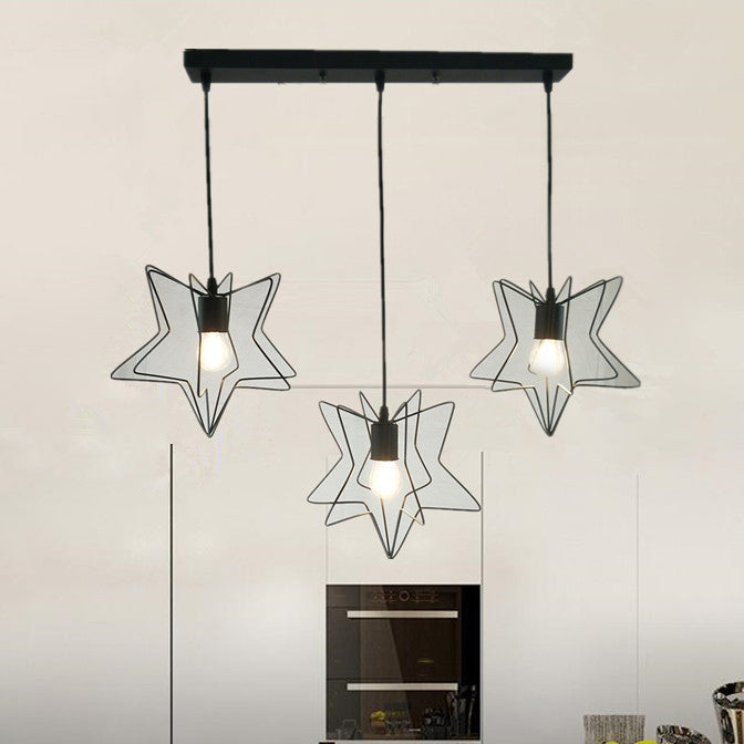 Industrial Star Cage Pendant Light with 3 Metallic Heads for Restaurants, with Linear/Round Canopy in Black/White