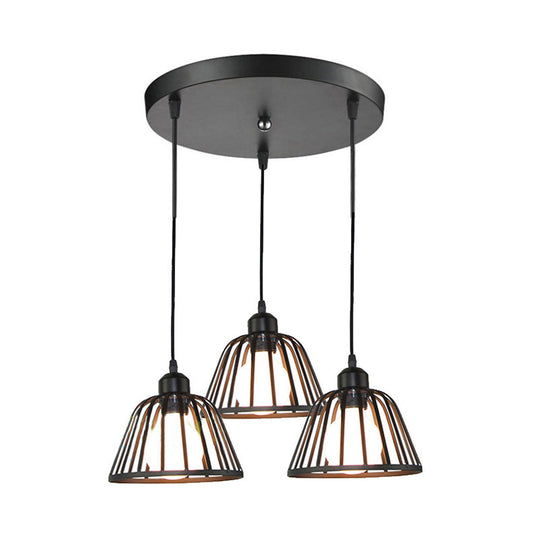 Dome Pendant Light With Metal Frame: 3-Light Kitchen Ceiling Hanging In Black