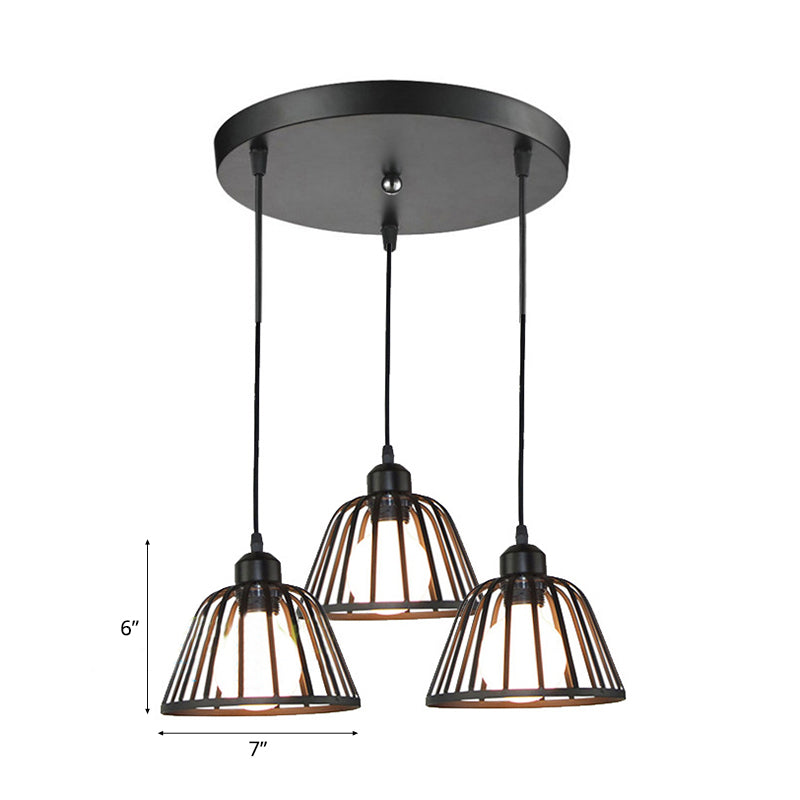 Black Metal Frame Dome Pendant with 3 Light Bulbs for Kitchen Ceiling