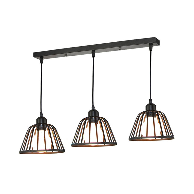 Dome Pendant Light With Metal Frame: 3-Light Kitchen Ceiling Hanging In Black