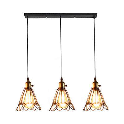 Vintage Industrial Metal Pendant Light With Petal Design - Farmhouse Hanging Lamp 3 Bulbs Black