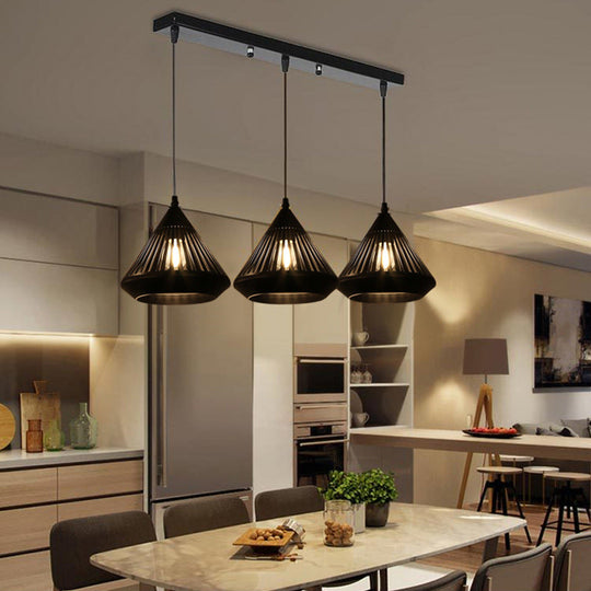 Modern Black Conical Ceiling Pendant Light - 3 Lights Suspended For Dining Room / Linear