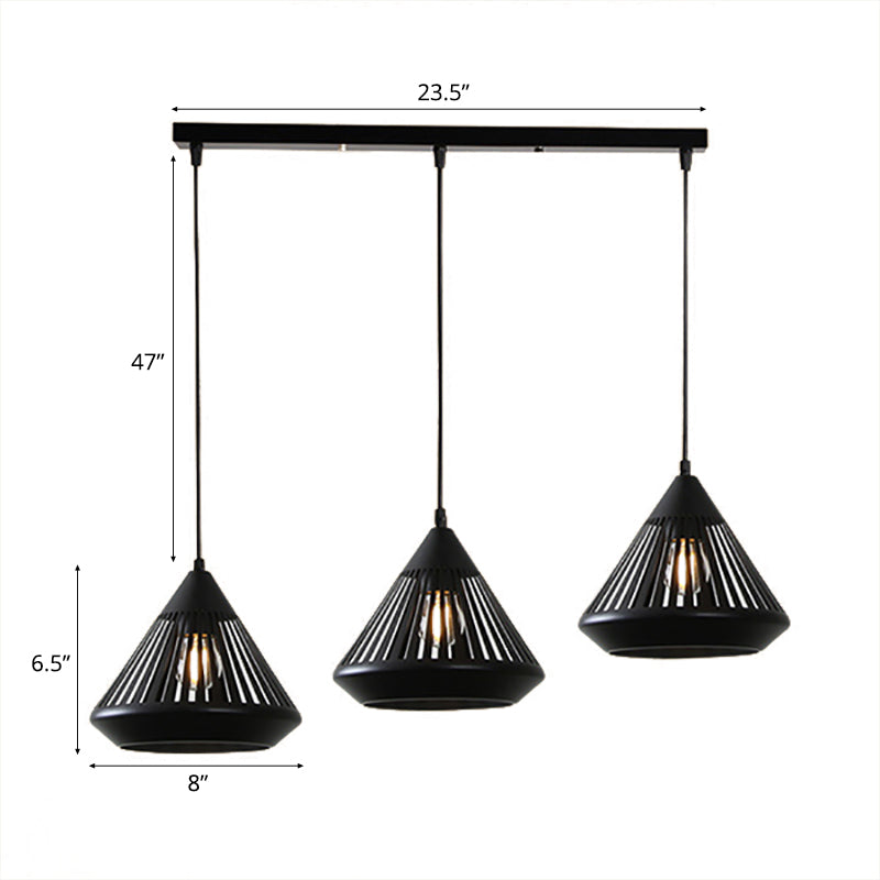 Modern Black Conical Ceiling Pendant Light - 3 Lights Suspended For Dining Room