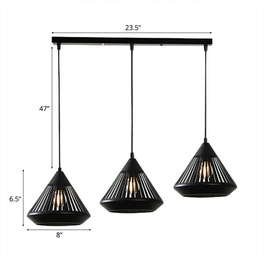 Modern Black Conical Ceiling Pendant Light - 3 Lights Suspended For Dining Room