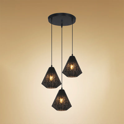 Industrial Metal Hanging Ceiling Light With 3 Black/White Etched Diamond Lights - Perfect For