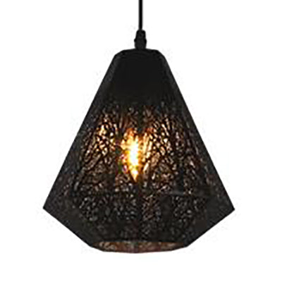 Hanging Ceiling Light Industrial Metal Pendant with Etched Black/White Diamond Design and 3 Lights - Restaurant Lighting with Round/Linear Canopy