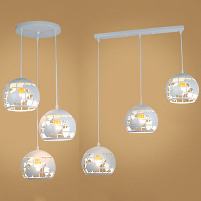 Industrial Tellurion Cage Pendant Light with 3 Lights, Metal Suspension in White/Blue