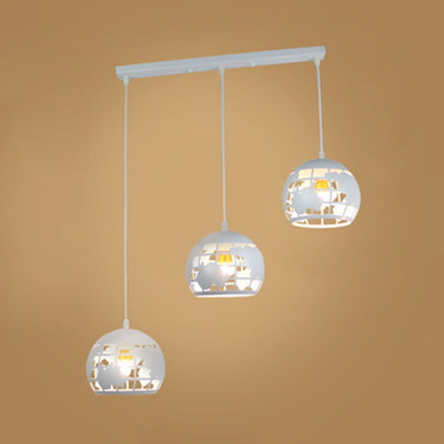 Industrial Tellurion Cage Pendant Light with 3 Lights, Metal Suspension in White/Blue