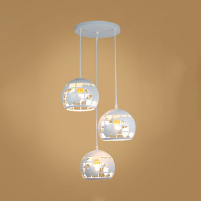 Industrial Tellurion Cage Pendant Light with 3 Lights, Metal Suspension in White/Blue