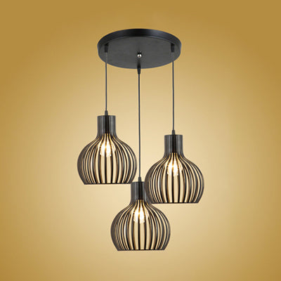 Black Iron Onion Cage Pendant Light With 3 Stylish Loft Dining Room Lights / Round