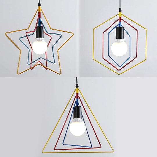 Geometric Pendant Light: Multi-Colored Metal, 3 Lights - Ideal for Industrial-Style Dining Rooms