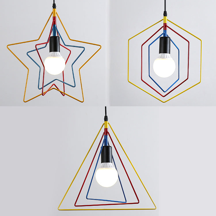 Geometric Industrial Pendant Light With 3 Multi-Colored Metal Lights For Dining Room Ceiling Hanging