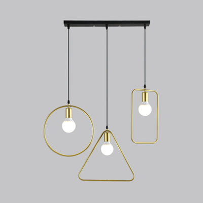 Gold Metal Frame Geometric Hanging Pendant Light | Industrial Style 3 Lights Round/Linear Canopy /