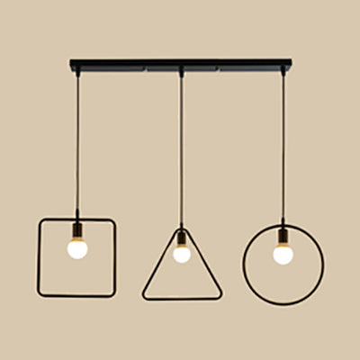 Industrial 3-Light Geometric Metal Frame Pendant with Black Finish for Dining Room Ceiling