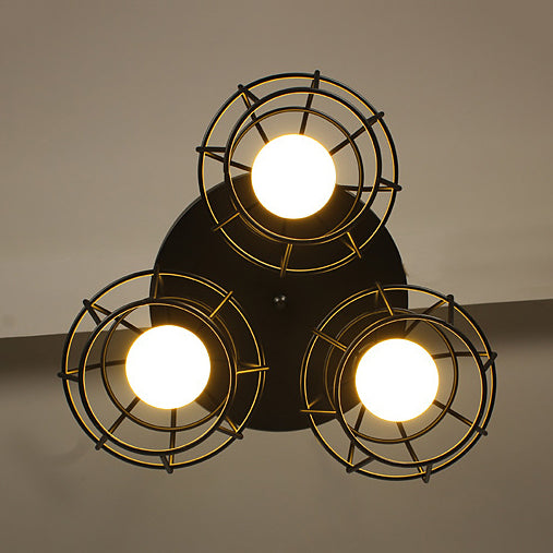 Vintage Industrial Caged Pendant Lighting - 3-Head Metallic Ceiling Light Black