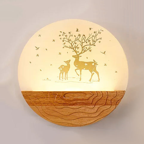 Wooden Animal-Themed Led Wall Light For Kindergarten In Beige Wood / Elk