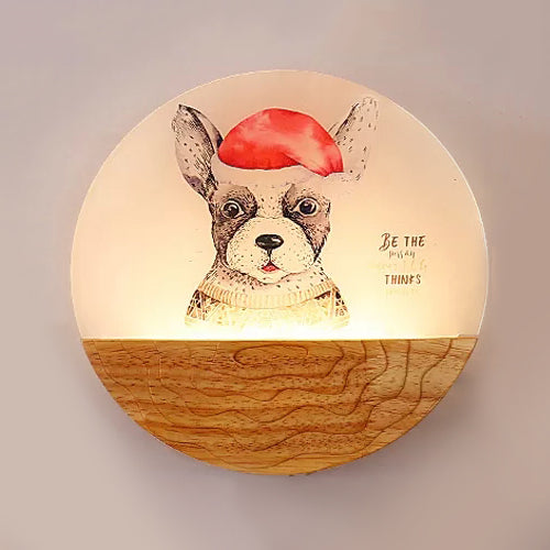 Wooden Animal-Themed Led Wall Light For Kindergarten In Beige Wood / Dog