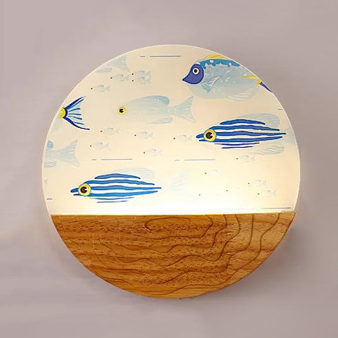 Wooden Animal-Themed Led Wall Light For Kindergarten In Beige Wood / Mermaid