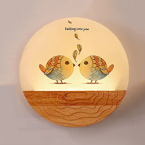 Wooden Animal-Themed Led Wall Light For Kindergarten In Beige Wood / Bird