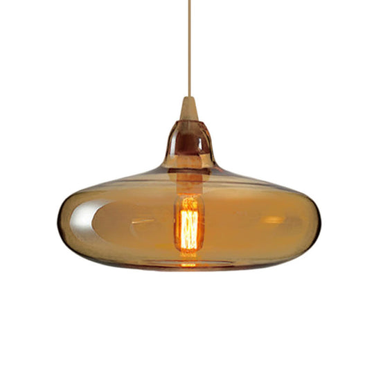 Contemporary Smoky/Amber/White Glass Pendant Light - Global/Gourd/Ellipse Design 1-Light Dining Room