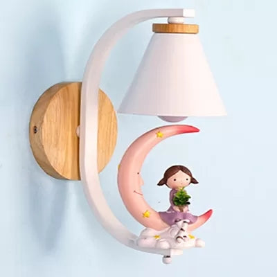 Little Kid Deco Funnel Shade Wall Light: Lovely 1 Head Metal Sconce For Child Bedroom