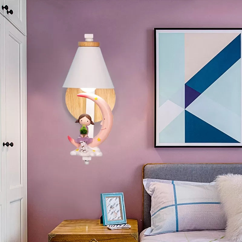 Little Kid Deco Funnel Shade Wall Light: Lovely 1 Head Metal Sconce For Child Bedroom