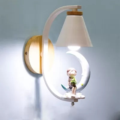 Little Kid Deco Funnel Shade Wall Light: Lovely 1 Head Metal Sconce For Child Bedroom Blue