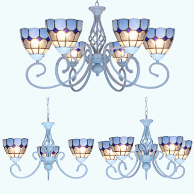 Mediterranean Stained Glass Pendant Chandelier in Light Blue - 3/5/6 Lights for Kitchen