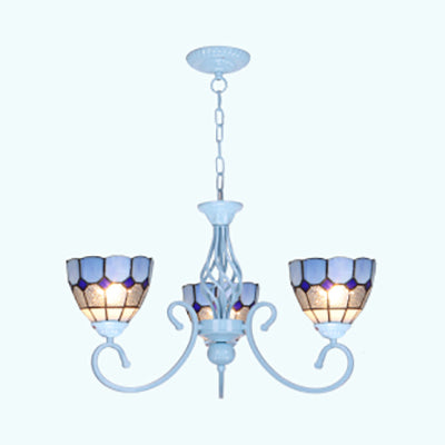 Stained Glass Mediterranean Bowl Chandelier- 3/5/6 Lights Pendant Light In Blue For Kitchen 3 /